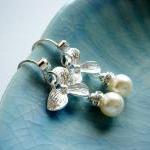 Anika Silver Brushed Flower And Pearl Earrings