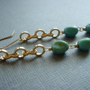 Sensuous Turquoise And 14k Gold Filled Earrings