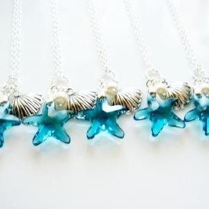 Set Of 5 Beach Theme Swarovski Starfish Shell..
