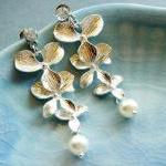 Penelope Silver Orchid Flower Pearl Bridal..