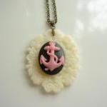 Sea Lover Pink Anchor Brass Necklace