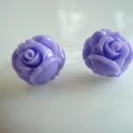 Little Purple Rose Bud Stud Earrings
