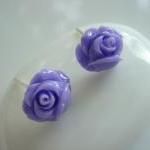 Little Purple Rose Bud Stud Earrings