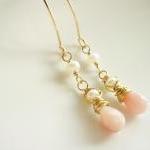 Dainty Peach Moonstone And Freshwater 14k Gold..