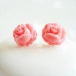 Tiny Pastel Pink Rose Bud Stud Earrings