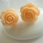 Pale Peach Full Bloom Rose Stud Earrings