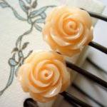 Pale Peach Full Bloom Rose Stud Earrings