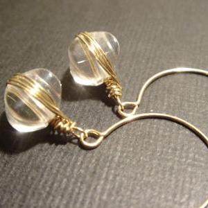 Unique Clear Quartz 14k Gold Filled Earrings