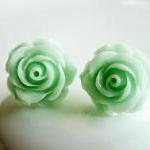 Mint Green Rose Stud Earrings