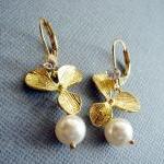 Bridal Golden Orchid and Pearl Earr..
