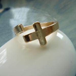 Gold Dipped Sideways Cross Ring Size 6.5