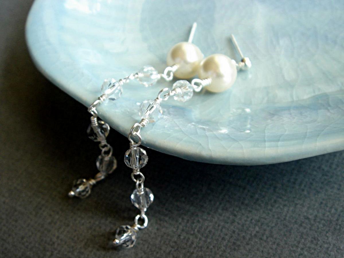 Cordella Romantic Pearl And Crystal Wedding Bridal Earrings