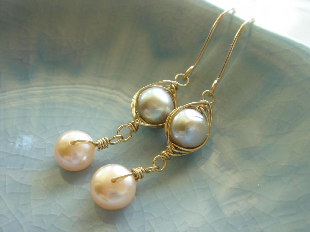 14K Gold Pearl Earrings – Natural Freshwater Wedding Gift