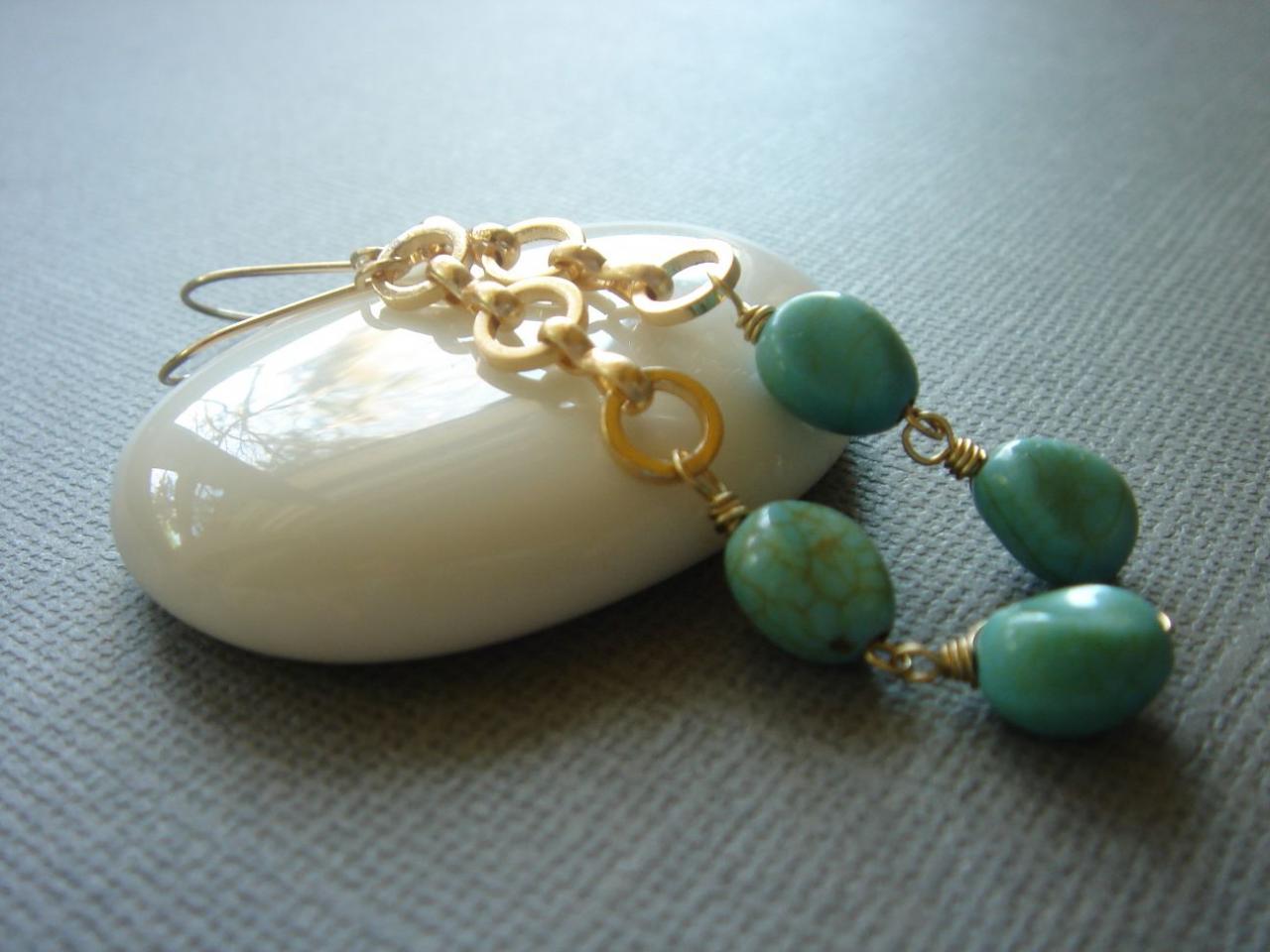 Sensuous Turquoise And 14k Gold Filled Earrings
