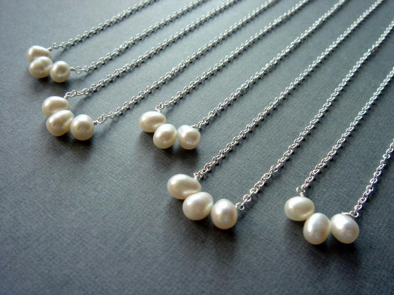 Set Of 5 Freshwater Pearl Bridesmaid Sterling Silver Necklace