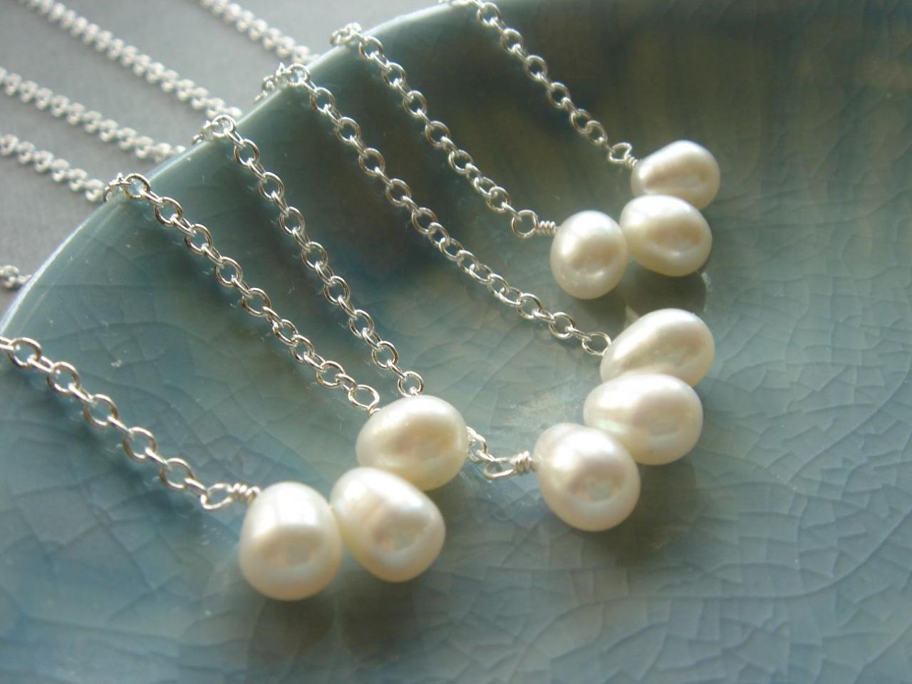 Set Of 3 Freshwater Pearl Sterling Silver Bridesmaid Necklace