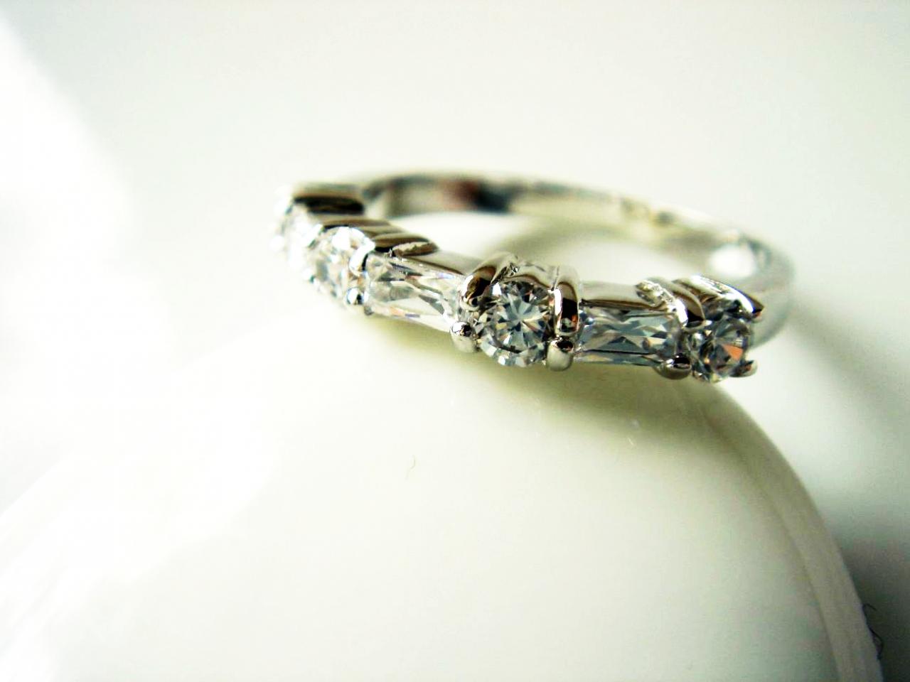 Slim Detailed Engagement Style Cz Silver Band R09
