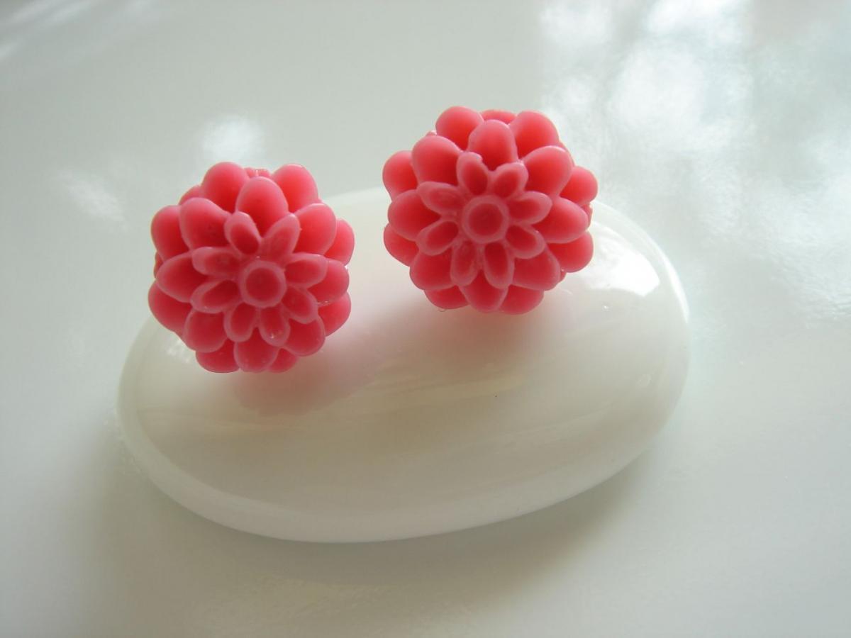 Pink Resin Dahlia Flower Stud