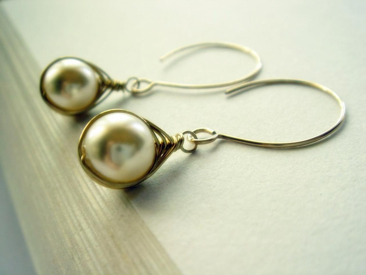 Swarovski Pearl 14k Gold Filled Wedding Bridal Earrings