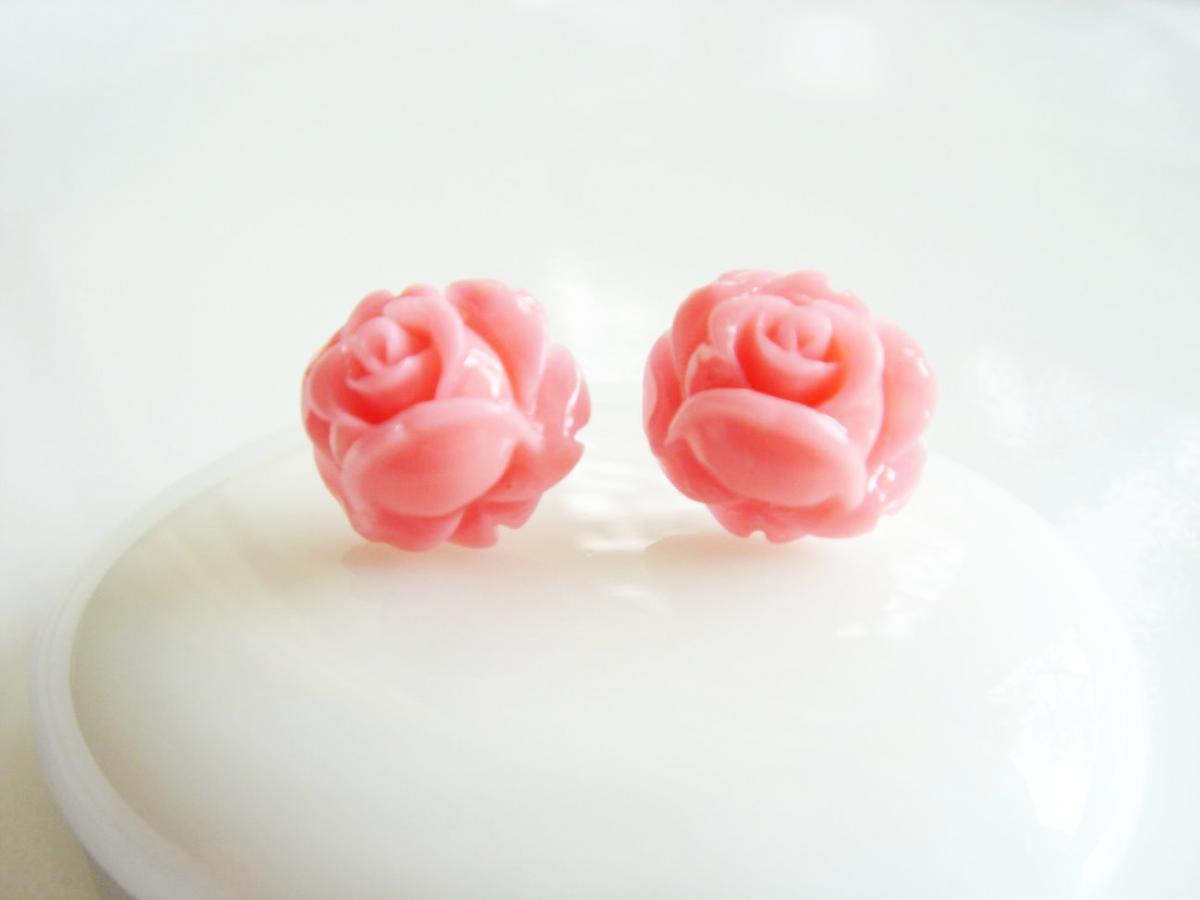 Tiny Pastel Pink Rose Bud Stud Earrings