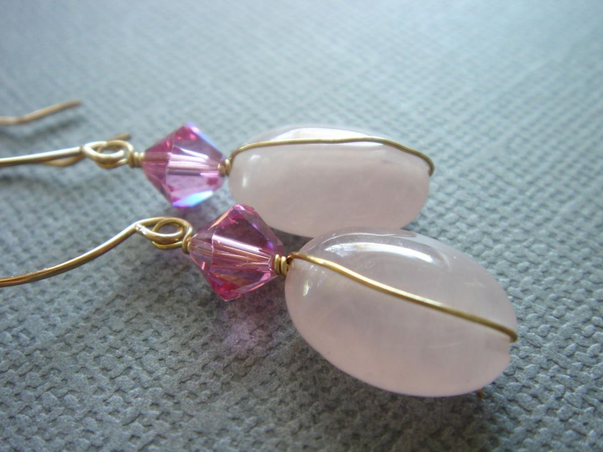 Rose Quartz Swarovski Crystal 14k Gold Filled Earrings