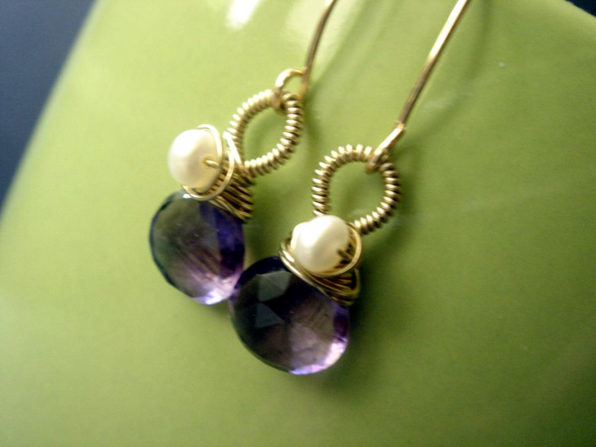 14k Gold Filled Amethyst And Freshwater Pearl Earrings