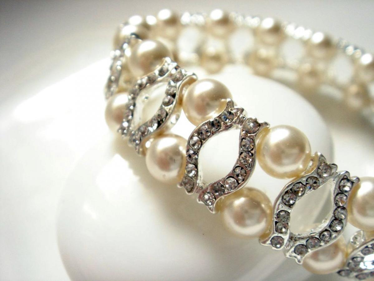 Rebecca Timeless Flashy Cz Swarovski Pearl Bridal Bracelet