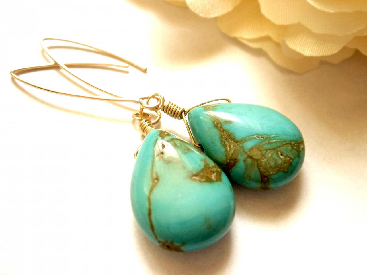 Imitation Turquoise 14k Gold Filled Earrings on Luulla