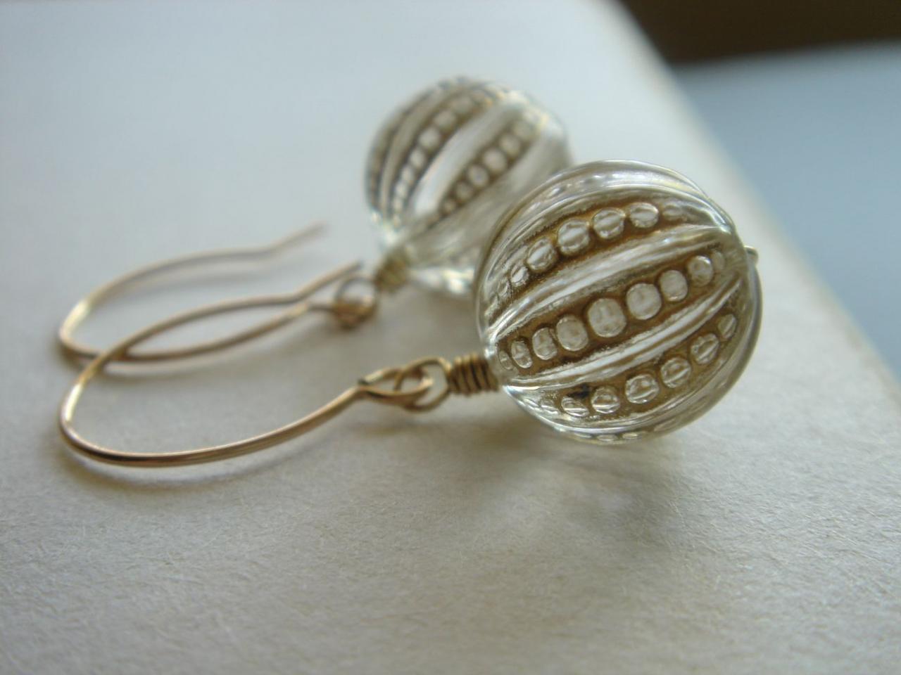Nostalgic Vintage Hand Etched Gold Acrylic 14k Gold Filled Earrings