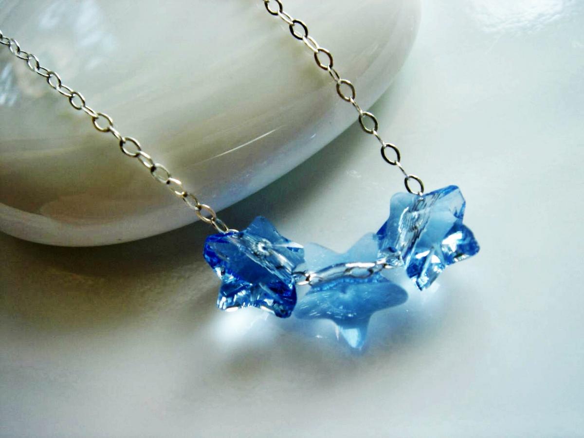 Twinkle Blue Star Swarovski Crystal And Sterling Silver Necklace