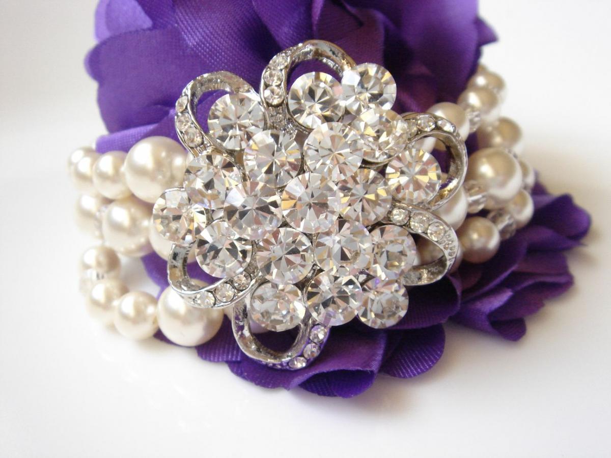 Gabriella Enchanting Wide Chunky Pearl And Crystal Bridal Bracelet