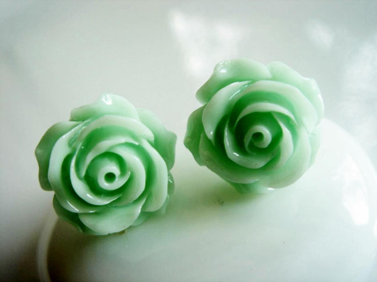Mint Green Rose Stud Earrings
