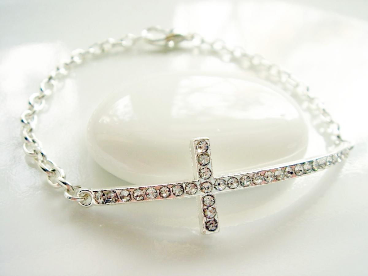 Crystal Sideways Cross Bracelet