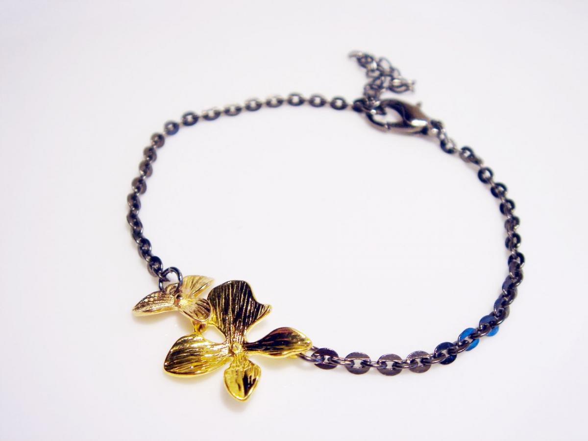 Contemporary Black And Gold Orchid Bracelet