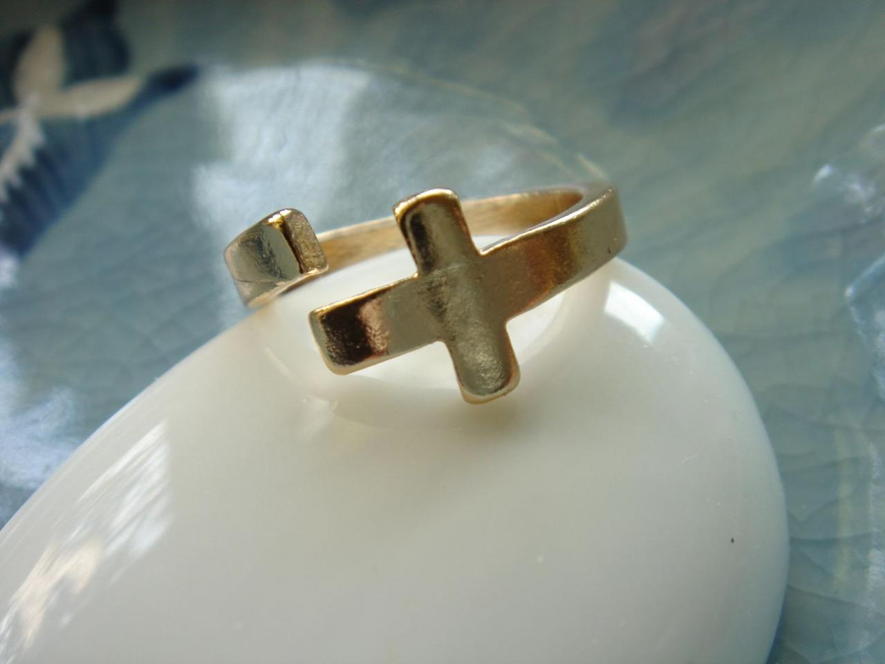 Gold Dipped Sideways Cross Ring Size 6.5