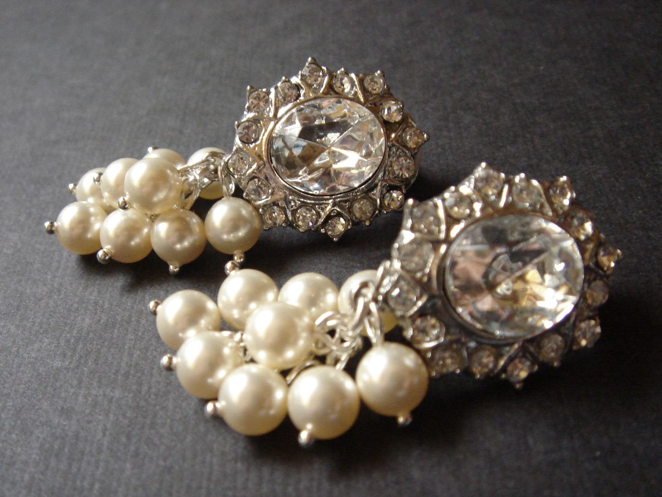 Bridal Pearl Cluster Large Statement Clip On Earrings on Luulla